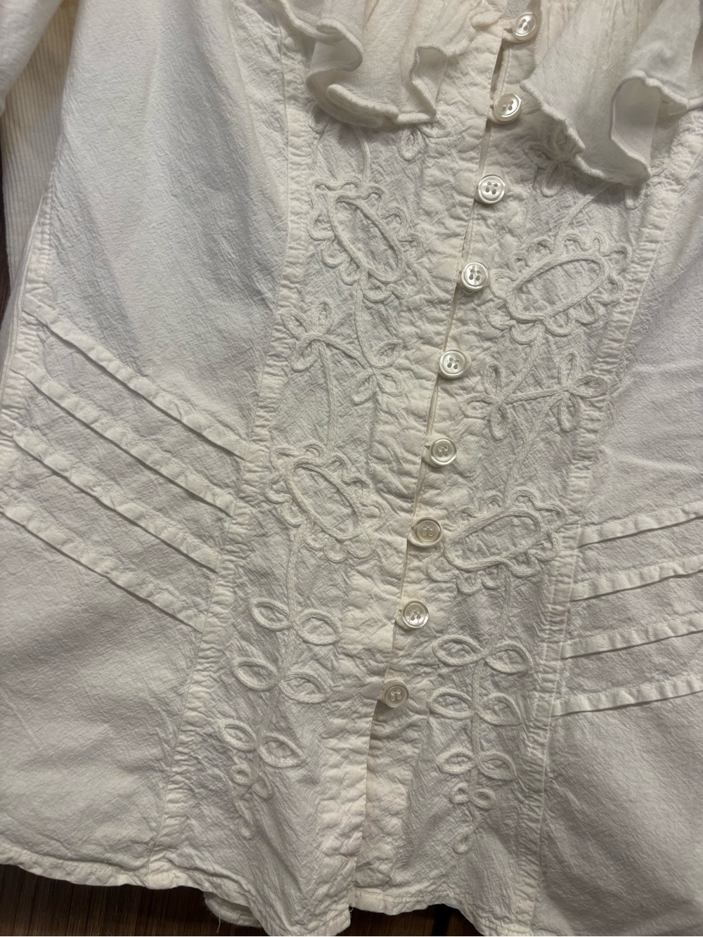 Cream Ruffle-Trim Button Front Blouse - Picture 5 of 8